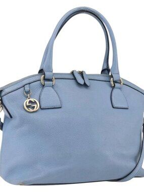 GUCCI Hand Bag Leather 2way Light Blue Gold 449651 Auth ka2016
